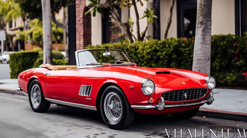 Classic Hollywood Glamour: Red Sports Car Parked on Street AI Image