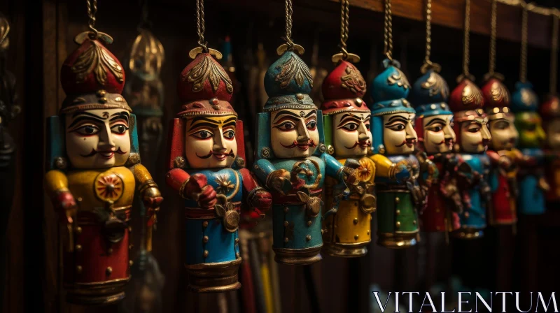 Colorful Wooden Puppets in Traditional Attire AI Image