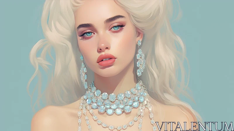 AI ART Elegant Woman Portrait with Blonde Hair and Jewelry