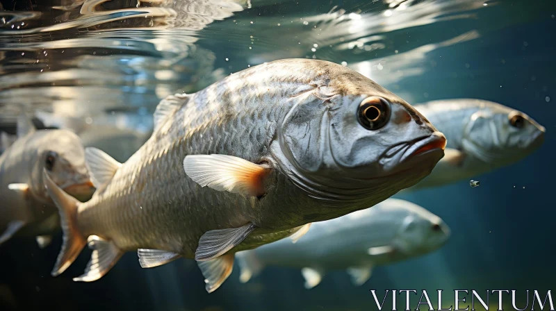 Silver Carp Swimming in Lake - Close-Up Nature Image AI Image