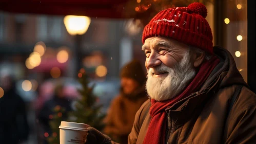 Smiling Elderly Man with Coffee Cup