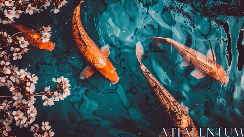 Tranquil Koi Fish Swimming in a Beautiful Pond AI Image