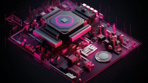 Glowing Pink CPU on Circuit Board - Technology Art