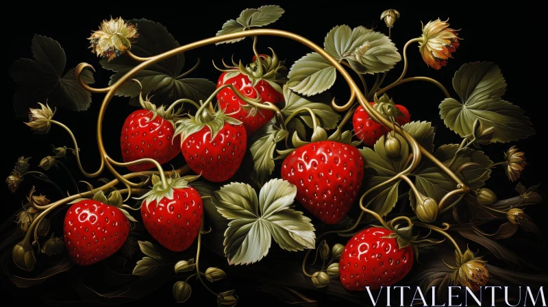 Ripe Strawberries Branch Close-up Photo AI Image