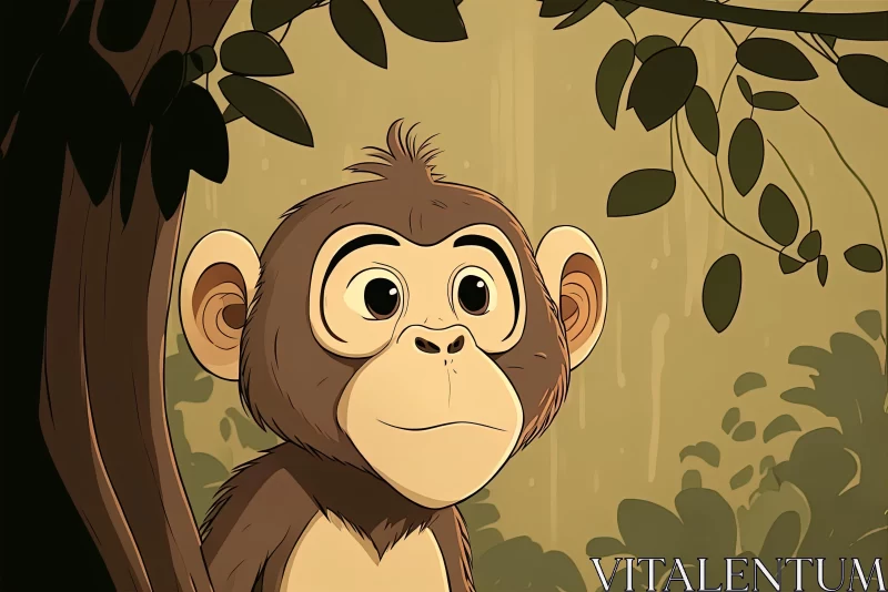 Captivating Cartoon Monkey Art in a Lush Forest AI Image