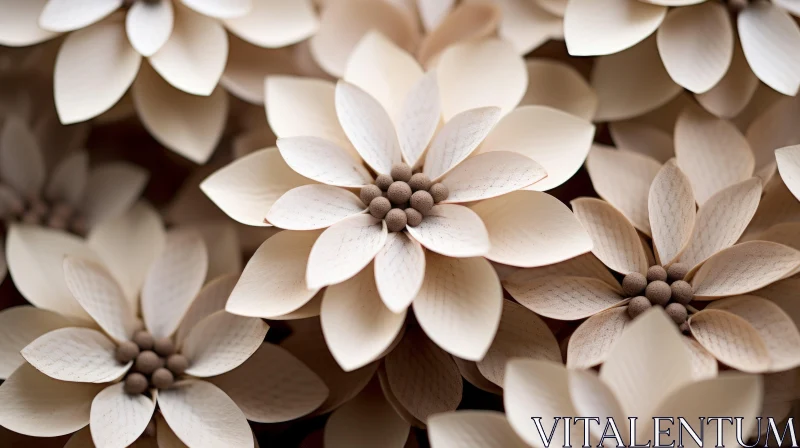 Close-up White Wooden Flowers on Dark Brown Background AI Image