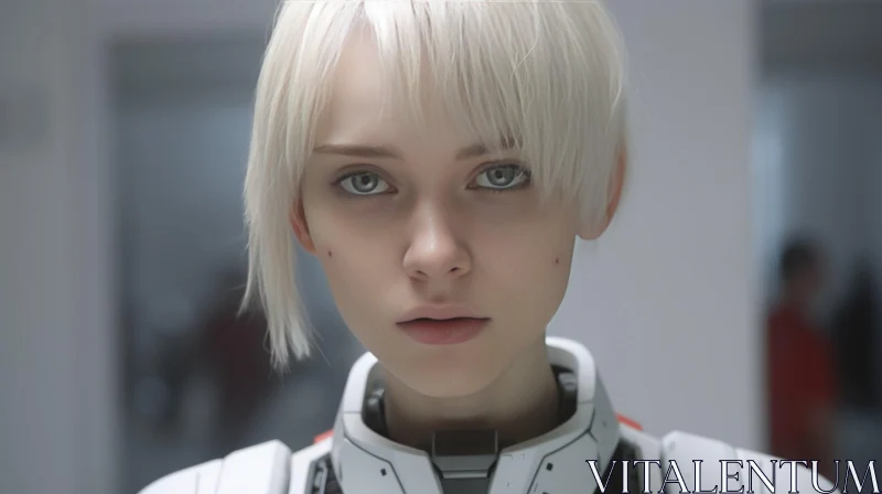 Futuristic Portrait of Young Woman with Blue Eyes AI Image