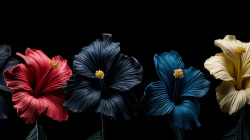 Hibiscus Flowers Still Life on Black Background