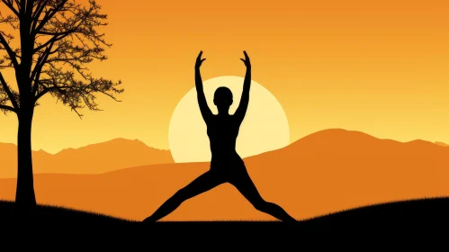 Serene Yoga Silhouette in the Mountains at Sunset