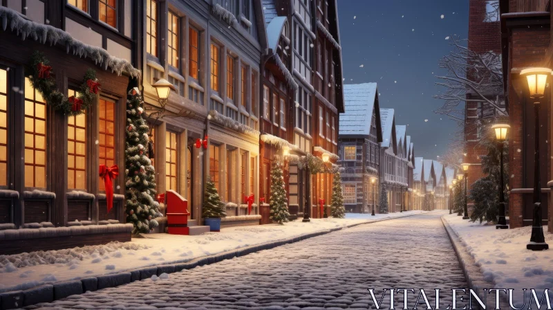 AI ART Winter Wonderland: Serene Christmas Street Scene