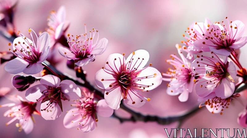 AI ART Cherry Blossom Tree Branch in Full Bloom - Close-up View