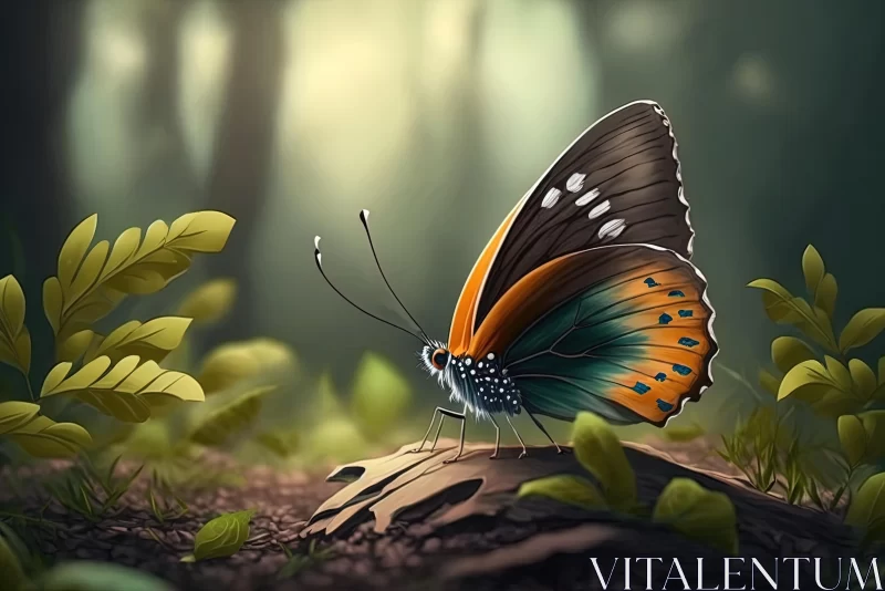 Colorful Butterfly in Detailed Forest Illustration AI Image