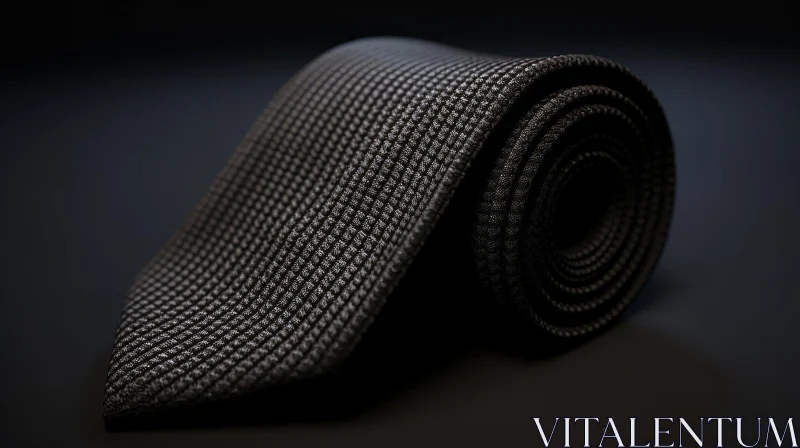 Dark Gray Textured Necktie on Black Background AI Image
