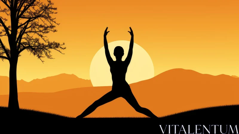 Serene Yoga Silhouette in the Mountains at Sunset AI Image