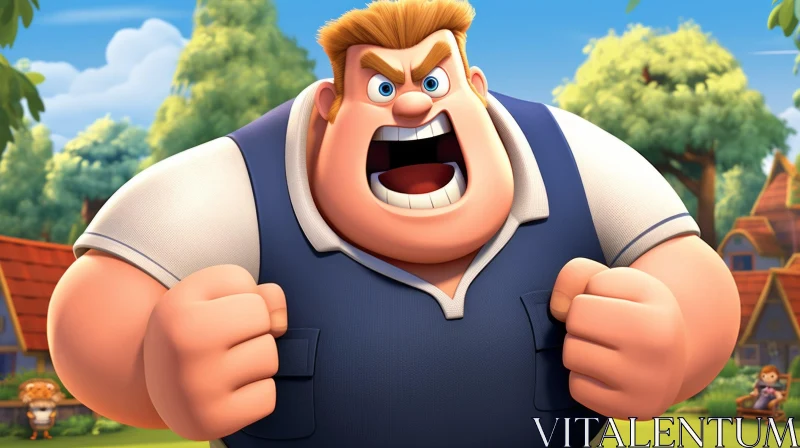 AI ART Angry Cartoon Character in Field - 3D Rendering