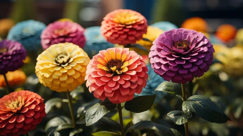Colorful Zinnia Flower Garden Close-Up