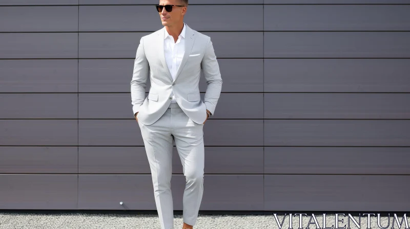 Confident Man in Gray Suit - Fashion Business Pose AI Image