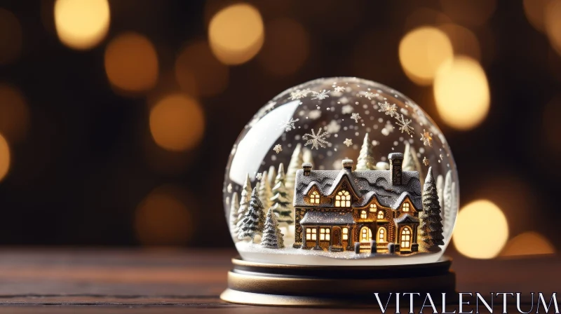 AI ART Snow Globe 3D Rendering: Village in Glass Globe