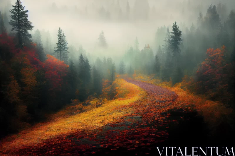 Enchanting Foggy Road in Autumn Forest | Psychedelic Landscapes AI Image