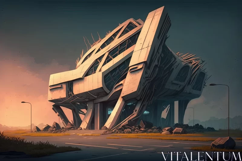 Futuristic Building in the Evening: A Captivating Cartoon AI Image