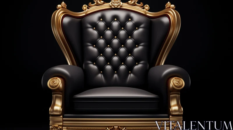 AI ART Luxurious Black and Gold Throne Chair 3D Rendering