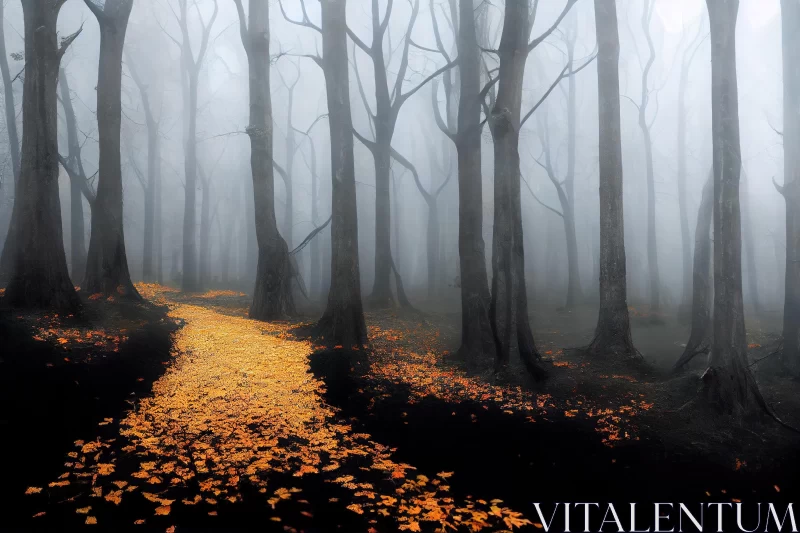Mystical Yellow Path in Foggy Forest - Contemporary Fairy Tale AI Image