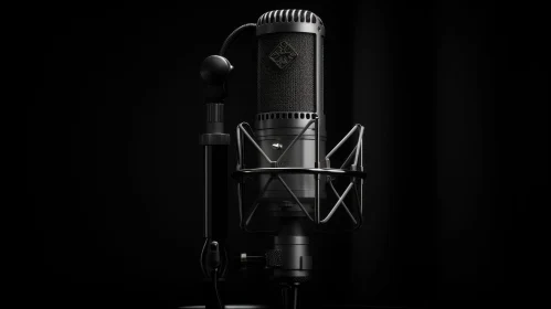 Professional Black Studio Microphone Close-Up