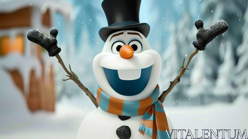 AI ART Snowman in Snowy Forest - Winter Wonderland Scene