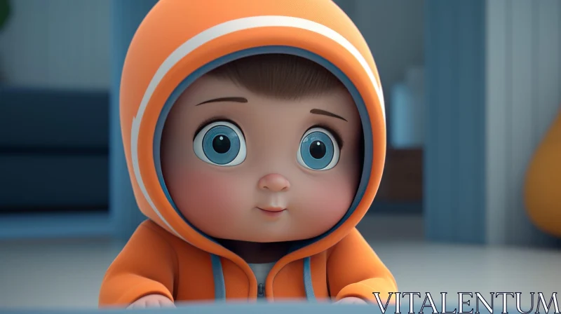 3D Rendering of Baby in Cartoon Style AI Image