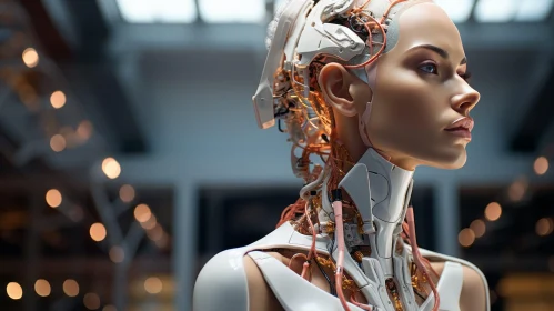 Beautiful Female Cyborg Portrait in Futuristic Setting