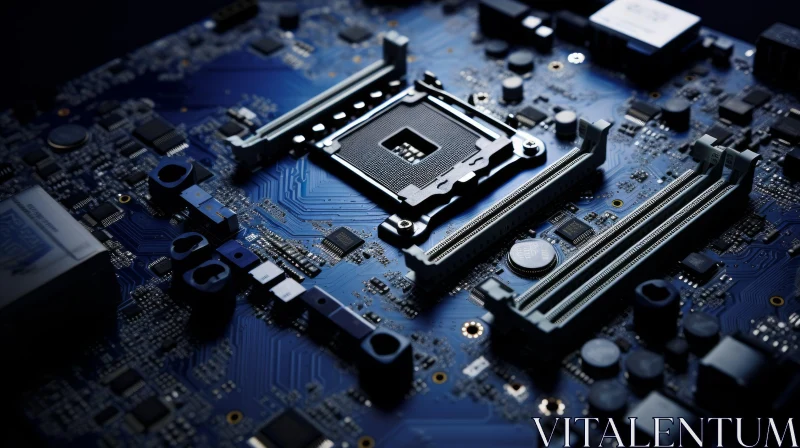 Blue Computer Motherboard with Electronic Components AI Image