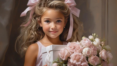 Charming Young Girl with Pink Roses | Joyful Smile