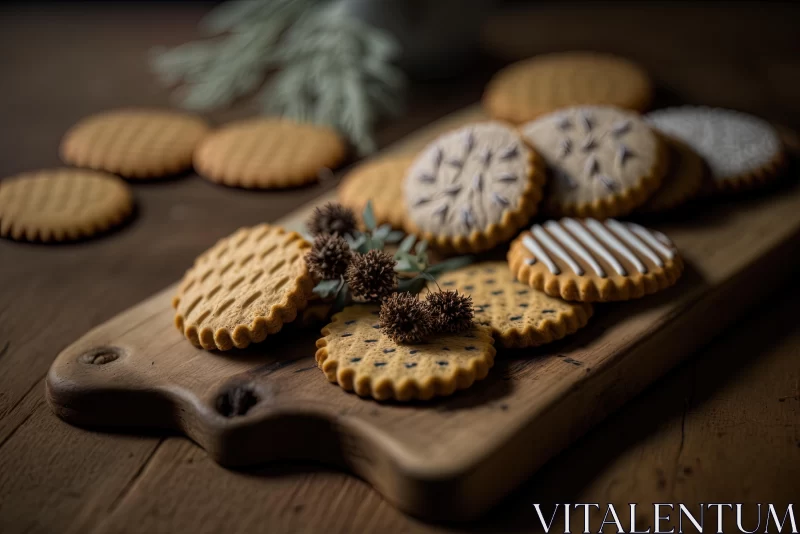 Christmas Cookies on Wooden Board - Dark Amber and Gray Style AI Image