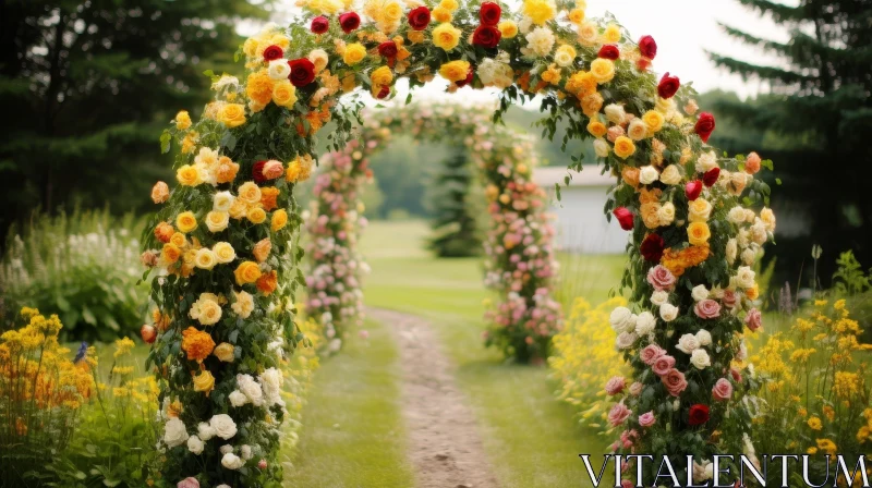 Enchanting Floral Archway in Lush Garden AI Image