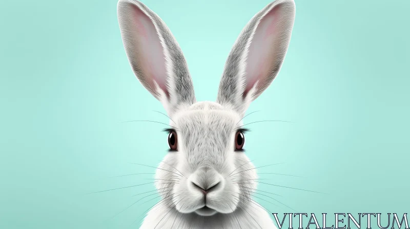 White Rabbit Portrait on Pale Blue Background AI Image