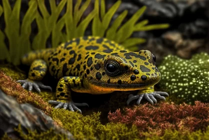 Yellow and Black Frog on Grass: Realistic and Naturalistic Art
