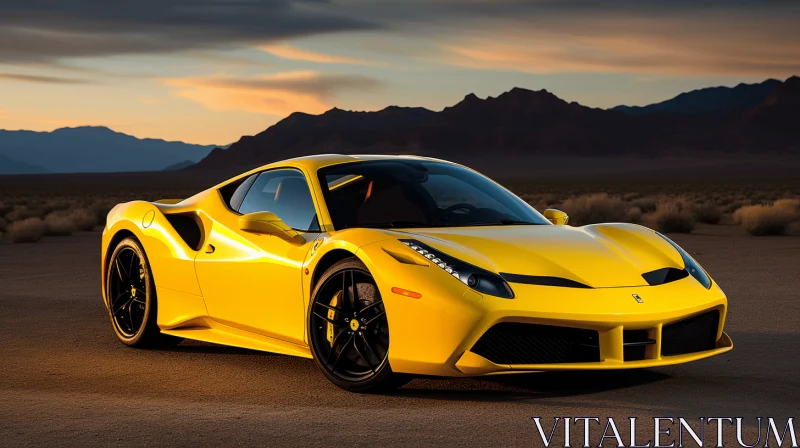 Bold and Prickly: Yellow Ferrari Sports Car in the Desert AI Image
