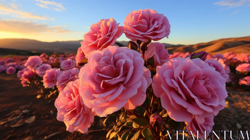 Breathtaking Pink Roses in Bloom at Sunset AI Image