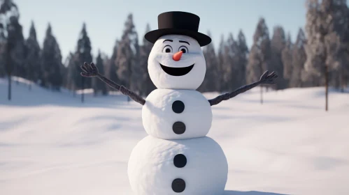 Cheerful Snowman in Snowy Field - Winter Joy