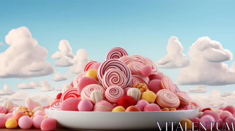 Colorful Candy Pile on White Plate AI Image