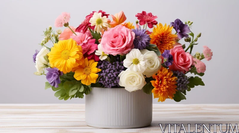 Colorful Flowers Bouquet in Ceramic Vase AI Image