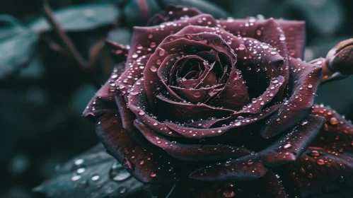 Dark Red Rose Close-Up with Glistening Petals
