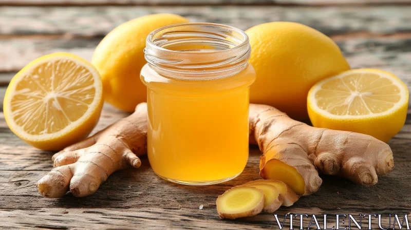 Delicious Lemon Ginger Syrup in Glass Jar AI Image