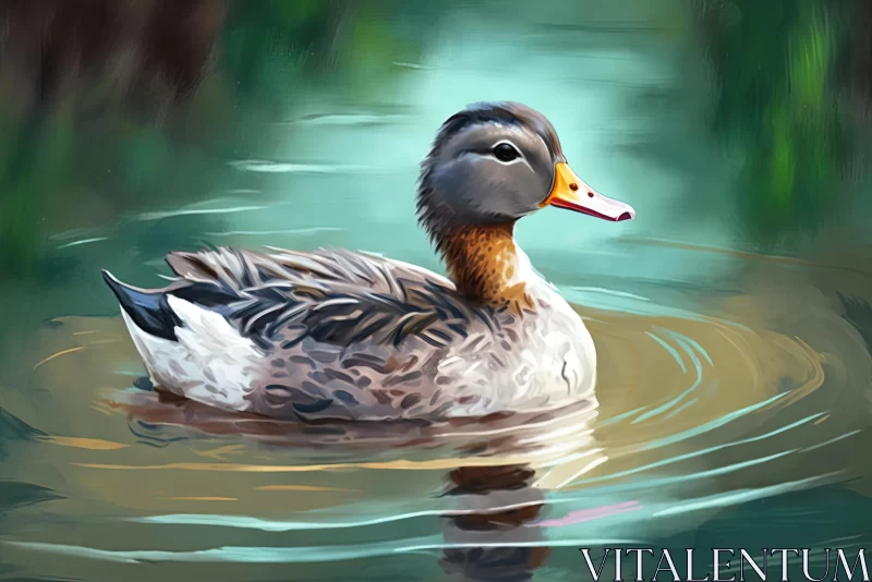 Graceful Duck Swimming in Water - Realistic Digital Painting AI Image