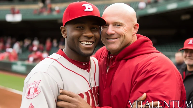 AI ART Heartwarming Embrace of Two Diverse Men on Baseball Field