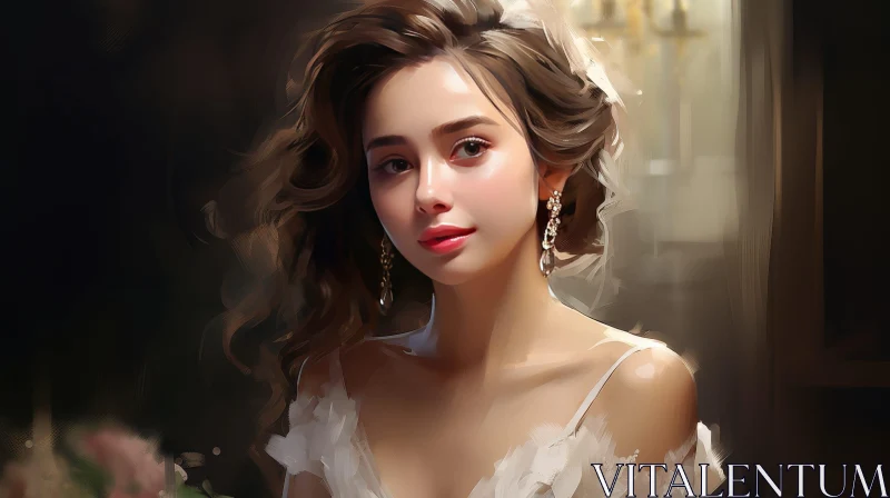 AI ART Beautiful Young Woman Portrait in White Dress