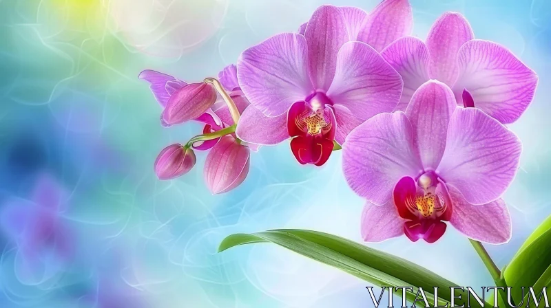 Ethereal Pink and Purple Flower on Blue Background AI Image