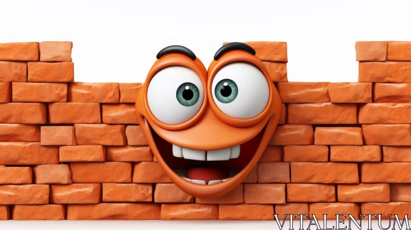 Funny Cartoon Brick Wall Character - 3D Illustration AI Image
