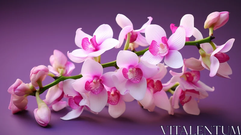 AI ART Pink Orchids on Green Branch | Purple Background Photo