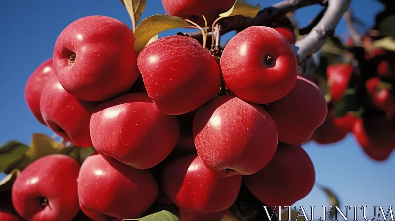 AI ART Ripe Red Apples on Tree Branch - Bright Sunlight Scene